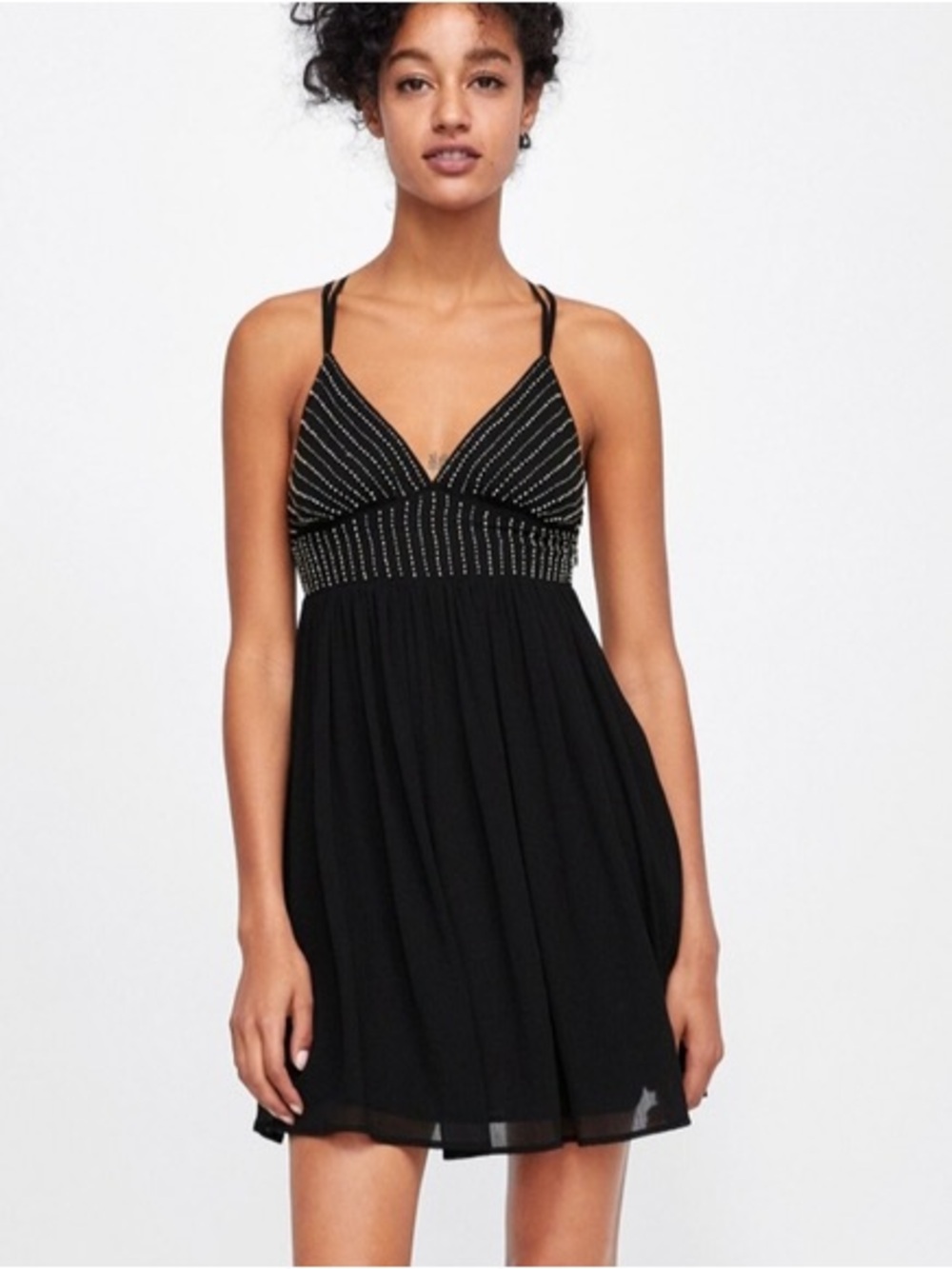 Zara Black Mini Dress with Silver Bead Detail
